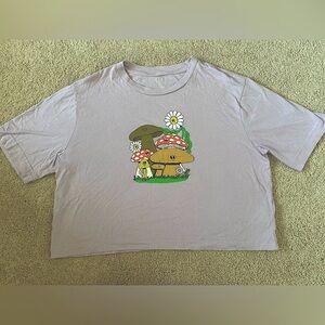 GAP Light Purple Tee with Mushroom and Daisy Design